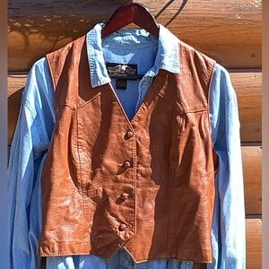 Vintage Bar C CARAMEL Leather VEST  Perfect Unisex 🤠 Sz Small Men’s